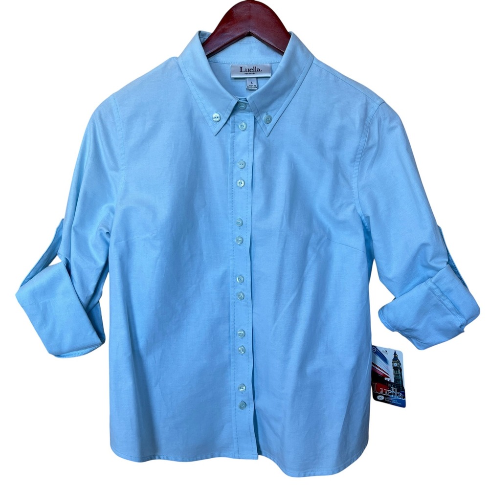 Luella for Target Light Blue Oxford Roll Tab Button Down Shirt Womens Large